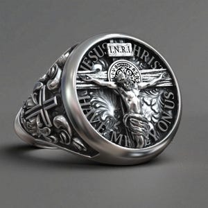 Handcrafted Silver Crucifix Ring: Catholic Faith Jewelry