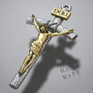 Kruzifix-Halskette: Sterling Silber, Holz-Kreuz, Gold Jesus
