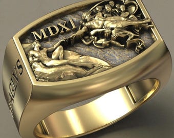Renaissance Signet Ring, Creation of Adam Artwork (Gold or Silver)