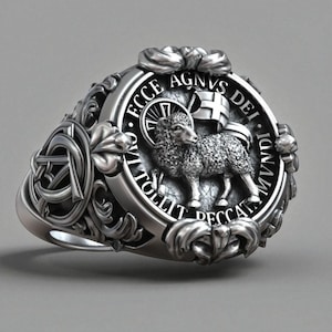 Lamb of God Sterling Silver Signet Ring: Christian Religious Gift