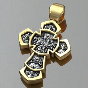 Orthodox Jesus Christ Cross Pendant: Sterling Silver Saint George Charm