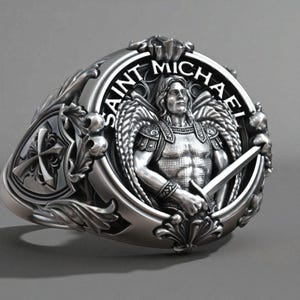Erzengel Michael Ring: Silber Schild & Schwert