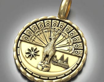 Yezidi Peacock Angel Pendant - Sterling Silver, Detailed Design