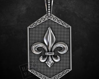 Heraldic Shield Pendant: Fleur de Lis Symbol (Handcrafted Jewelry)