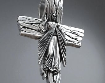 Christian Cross Necklace: Rustic Wood and Silver (Handcrafted Pendant)