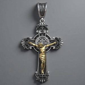 Sterling Silver Saint Benedict Crucifix Necklace: Catholic Religious Pendant