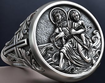 Silver Saint Christopher Ring: Handcrafted Signet - Traveler’s Protector