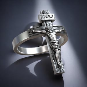 925 Sterling Silver Crucifix Ring: Handmade Christian Jewelry