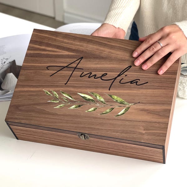 Christmas Gift Personalized Engraved Keepsake – Custom Wooden Memory Box Perfect Valentines Present for Him or Her