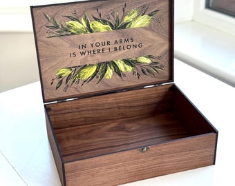 Personalized Colored print Memory Keepsake Wooden Love box - Wedding, Engagement, Couple Gift for Him, Her, Boyfriend, Girlfriend, Husband