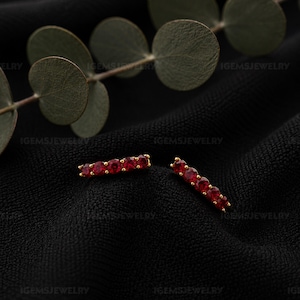 Genuine Ruby Multi-Stone Hoop Earrings 14K Gold Vermeil, Dainty Huggie Gemstone Jewellery, Jewellery Gift, Birthday Gifts for Her