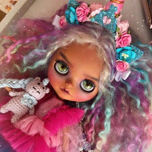 Blythe doll Unicorn. Custom doll Blythe custom ooak. Blythe with long natural hair. Princess