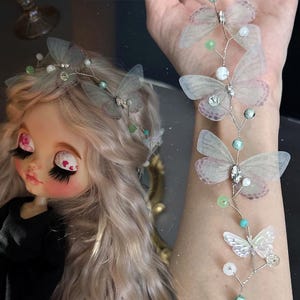 Blythe doll Butterfly 2 wreaths in Green and Purple color. Set of 2 headband. Flower headpiece for Blythe, Fairy Crown, Blythe accessories.
