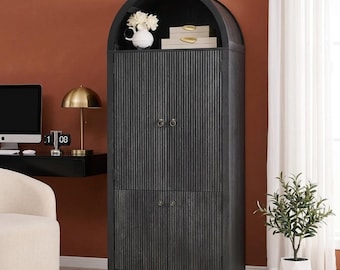Tall Arched Pantry Cabinet | Fluted Door Farmhouse, Mid Century, Rustic Storage Shelf