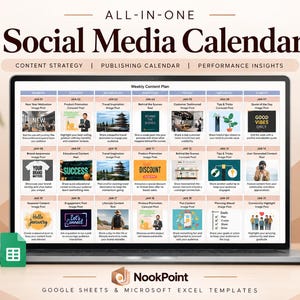 Innehållsplanerare för sociala medier: Kalender för flera plattformar, textspårare (Google Sheets)