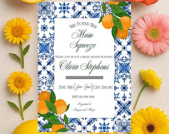 Editable Orange Bridal Shower Invitation: Citrus Theme (Digital Download)