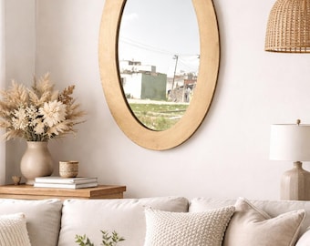 Rustic Elegant Oval Wall Mirror – Minimalist Decorative Wood Frame in 10 Colors