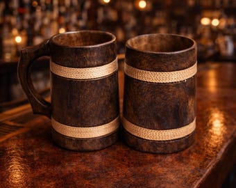 Personalized Oak Wood Viking Mug: Engraved Beer Tankard