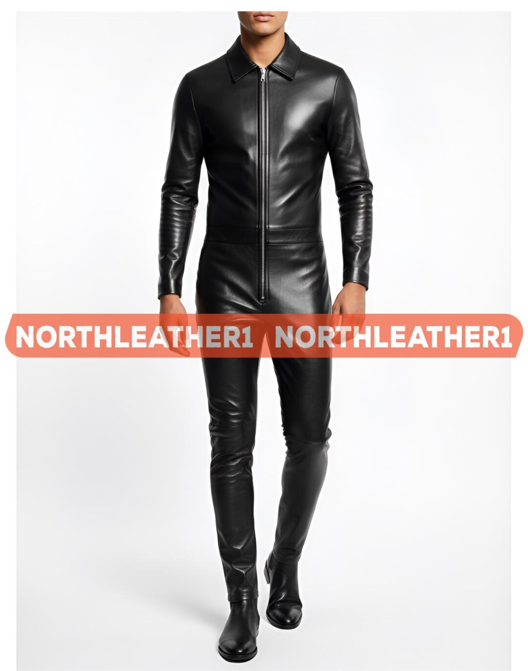 Zipper Man Set Men Genuine Leather One-piece Zip Front Slim Fit Full Zipper Catsuit - Etsy