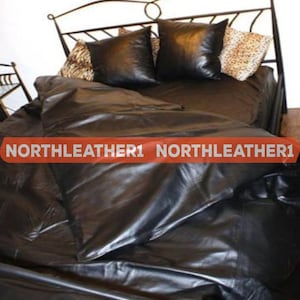 Juego de cama de piel NAPA: Sábana y fundas de almohada de piel de becerro suave, color negro