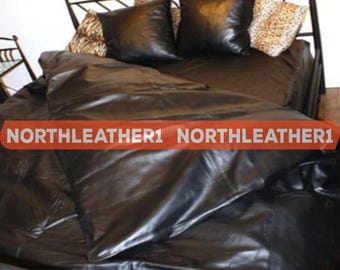 NAPA Leather Bedding Set: Soft Calfskin Bed Sheet & Pillowcases Black