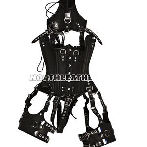 Damen Korsett aus echtem schwarzem Leder - Zierliches Gothic-Outfit mit mehreren Riemen für Frauen
