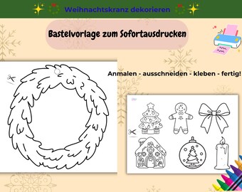 Plantilla para hacer una corona navideña para niños: recorta y decora | Manualidades navideñas imprimibles | Descarga digital