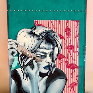 Surreal Colorful Teal Blue Female Portrait Mixed Media Art