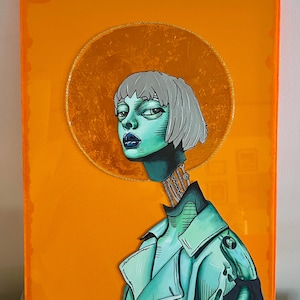 Surreal Colorful Orange Female Portrait Mixed Media Art