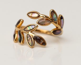Labradorite Ring Gold Adjustable - Gemstone Ring, Boho Jewelry, Mother's Day Gift, Birthday Gift