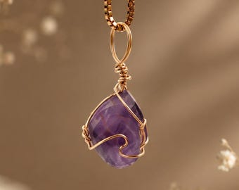 Amethyst gemstone necklace, crystal necklace, boho jewelry, ethnic jewelry, vintage healing stone pendant, birthstone, Christmas gift