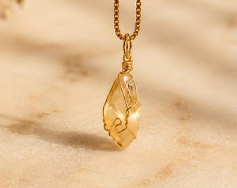 Collar de citrino - collar de cristal, oro, collar de piedra natal, collar personalizado, cadena personalizada, joyería bohemia