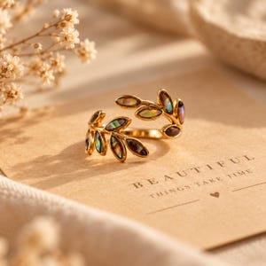 Labradorit Ring Gold verstellbar, Edelstein Schmuck, Boho Schmuck, Boho Ring, Geburtsstein, Geburtstagsgeschenk, Weihnachtsgeschenk Freundin