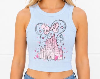 Castle Crop Tank Disneyland Castle Baby Tee Disney World Crop Top Castle Cropped Tank Top Disney Girly Tee Disney Girls Trip Raglan Crop Tee