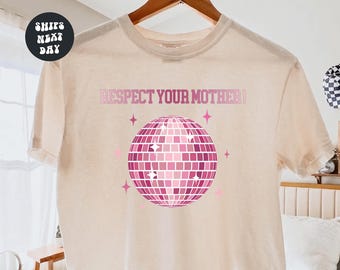 Respect Your Mother Comfort Colors® Boxy Tee Funny Attitude Quote Shirt Retro Y2K Disco Ball Sassy Baby Tee Y2K Trendy Minimalist Crop Top