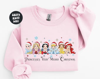 Retro Disney Princess Christmas Sweatshirt Christmas Disney Princesses Sweatshirt Disney Christmas Party Sweatshirt Disney Girls Trip Gift