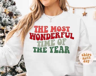 Christmas Sweatshirt The Most Wonderful Time Of The Year Shirt Holiday Sweater Womens Christmas Retro Holiday Crewneck Matching Kids Toddler