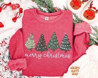 Christmas Sweatshirt Women's Merry Christmas Shirt Xmas Crewneck Pullover Christmas Tree Holiday Sweaters Matching Kids Sweatshirt Toddler
