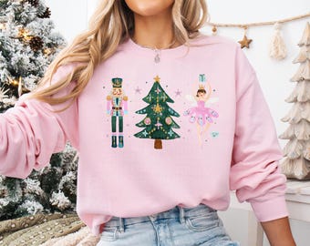 Christmas Sweatshirt Holiday Shirts For Women Groovy Nutcracker Sugar Plum Fairy Xmas Shirt For Girls Retro Holiday Sweater Crewneck Gifts