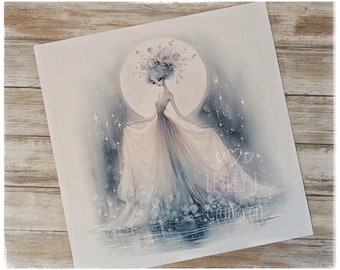 Giclee Print Wall Art Digital Watercolour Illustration Blue Ethereal Goddess Print 30x30cm