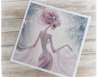 Giclee Print Wall Art Digital Gouache Illustration Ethereal Exotic Pink Goddess  30x30cm