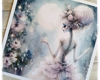 Giclee Print Wall Art Watercolour Illustration Gothic Goddess Lady Woman Moon 30x30cm