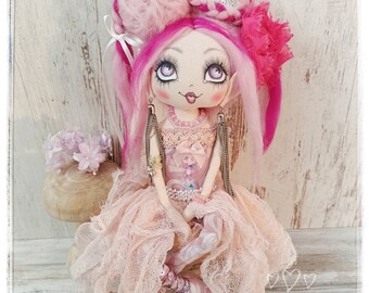 Cynthia Skylark, Pink Pixie Elf Fairy Fantasy Cloth Art Doll