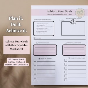 Printable Goal Worksheet – Goal Setting & Planning PDF. Achieve Your Goals with This Printable PDF!
