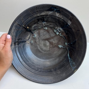 12&quot; DRIP GLAZE Bowl Studio Pottery, Signed by Artist