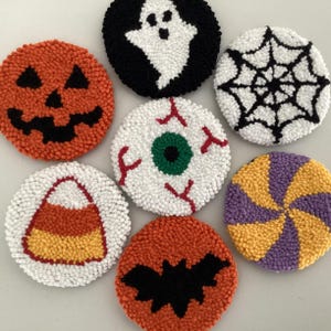 Punch Needle Car Coasters (Set of 2): Spooky Halloween Decor
