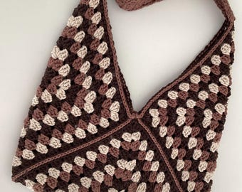 Torba na ramię w stylu boho z szydełkowej kwadratowej tkaniny dla babci: ręcznie robiona bawełniana torba na ramię w stylu boho