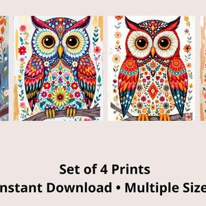 Colorful Boho Owl Print Set: Nursery & Kids Room Decor (Digital Download