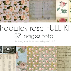 TÉLÉCHARGEMENT INSTANTANÉ Floral Junk Journal Imprimable COMPLET Kit 57 papiers Scrapbooking, Digital 8.5x11 pdf -Chadwick Rose étiquettes photos éphémères