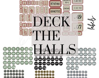 Deck The Halls PACK 6 Vintage LABELS Traditional Christmas Digital Paper kit Scrapbooking Planner Journaling Commercial Jpeg & Pdf 5pages